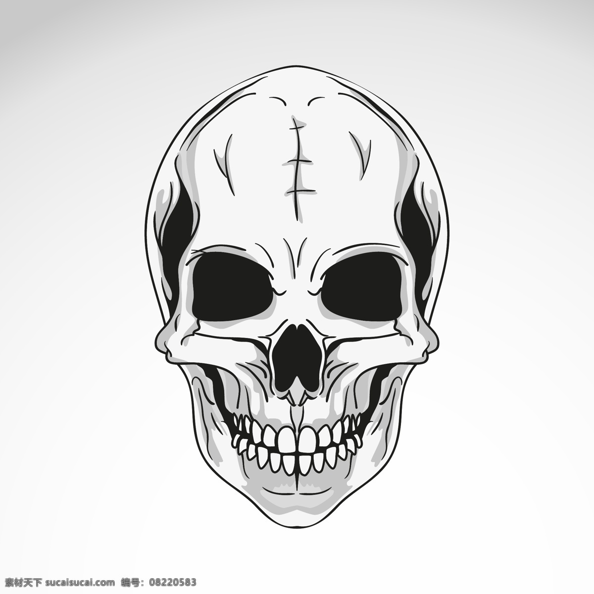 矢量骷髅头 恐怖骷髅头 黑白骷髅头 纹身骷髅头 t恤图案 动漫动画 最新矢量素材