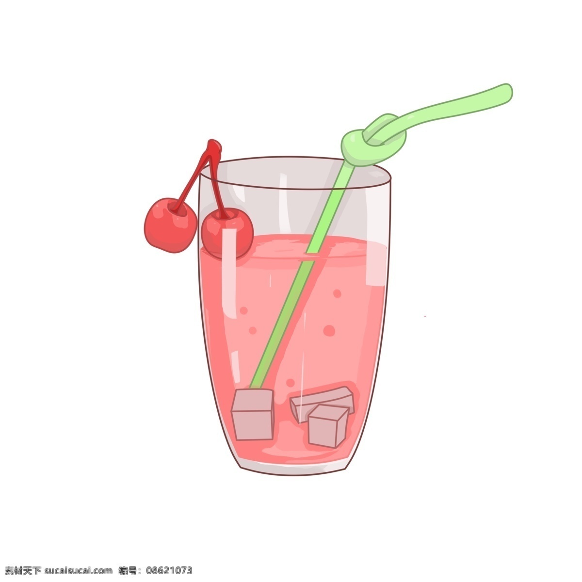饮料 清新 风 红色 系 樱桃 杯 装 免 抠 清新风 红色系 杯装饮料 杯装 绿色吸管 粉色 冰块 玻璃杯 杯子 樱桃饮料