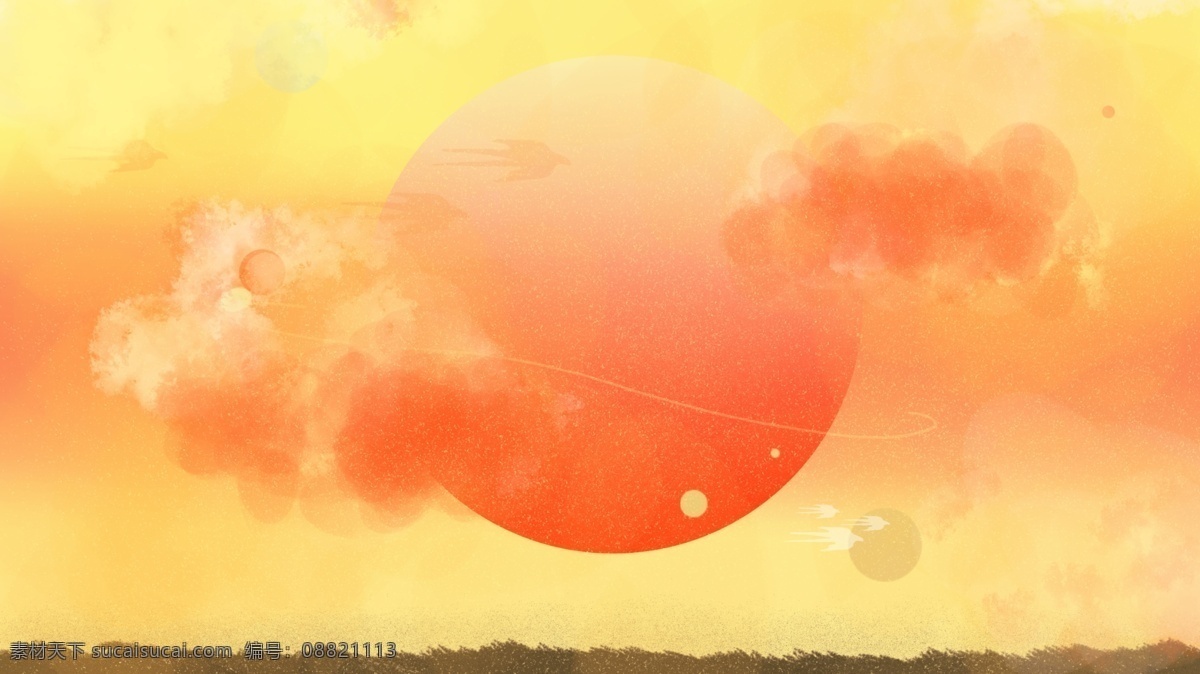 霓虹 天际 夕阳 星球 宇宙 地平线 月亮 红色 渐变 黄色 霓虹天际 黄昏 落日 彩云 晚霞 余晖 橙色