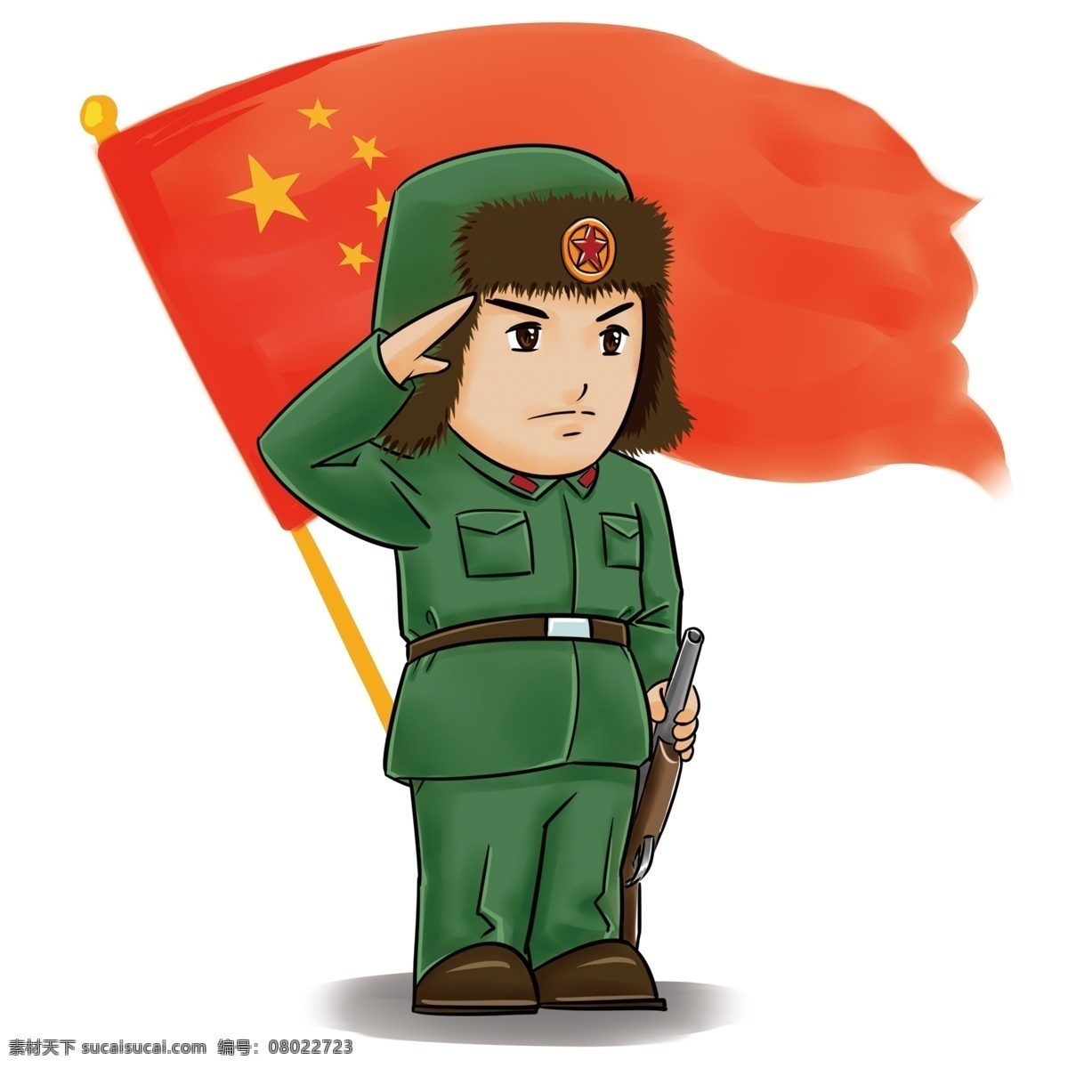 手绘 雷锋 卡通 形象 敬礼 党建
