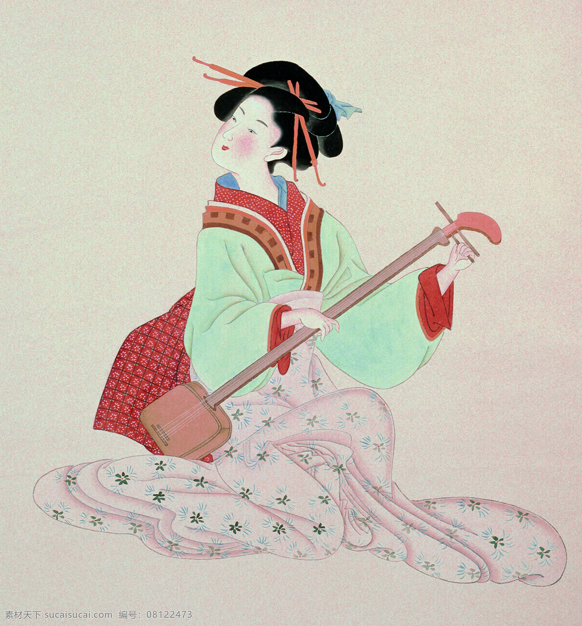 坐 弹琴 东洋 仕女图 侍女 设计素材 模板下载 东洋侍女 东洋侍女1 文化艺术 绘画书法 灰色