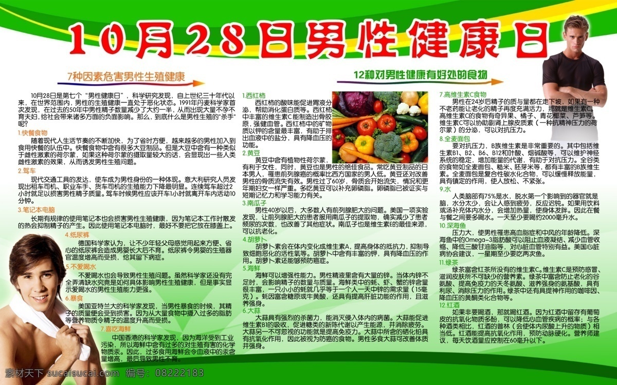 广告设计模板 国内广告设计 绿色 男人 水果 源文件 展板 月 日 男性健康 男性健康日 种 因素 影响 男性 生殖健康 好处 食物 psd源文件