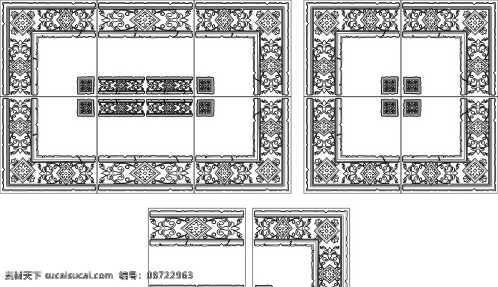 瓷砖拼花 300 瓷砖 配件 花纹 暗纹 地毯花 拼花 花砖 矢量图 底纹边框 花边花纹