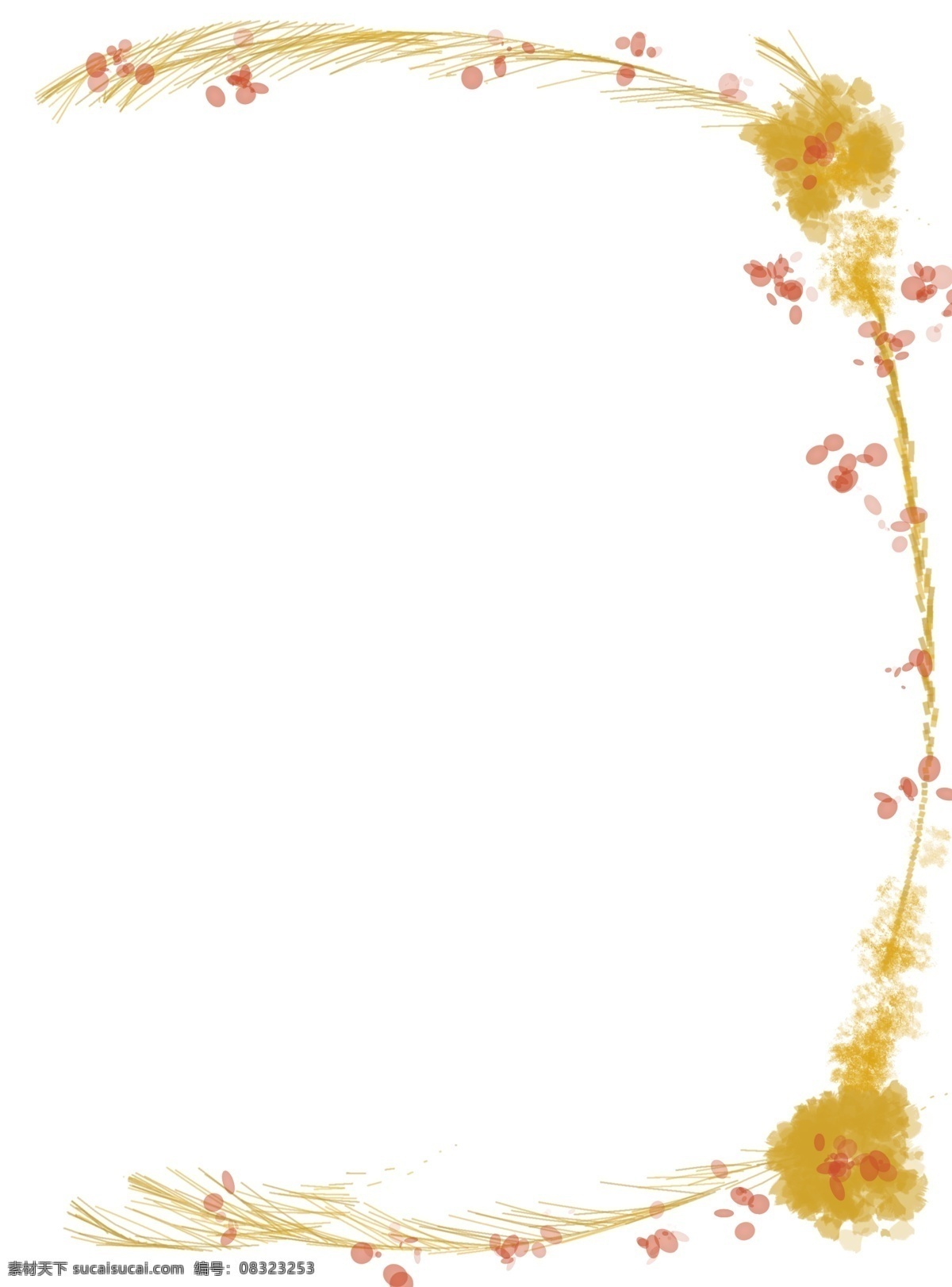 黄色 半圆 边框 插图 精美的边框 黄色边框 卡通插图 红色花朵 植物边框 边框插图 图案边框 设计插图