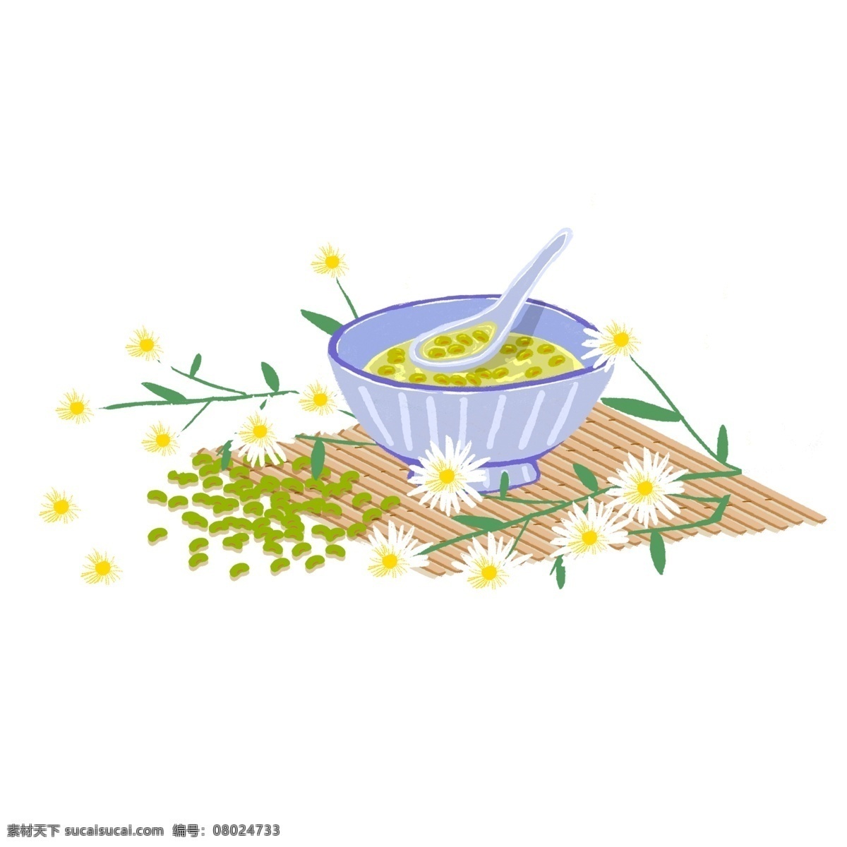 清新 绿豆汤 装饰 元素 装饰元素 手绘 花朵 盛开 菊花 菊花羹 小花 植物