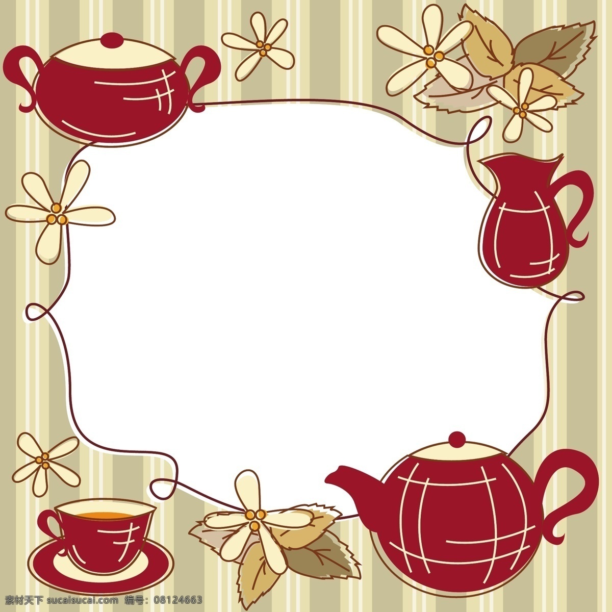 矢量 西式 茶点 边框 背景图片素材 茶杯 茶壶 点心 糕点 条纹 图案背景 西式茶点 欧式餐饮 矢量图 花纹花边
