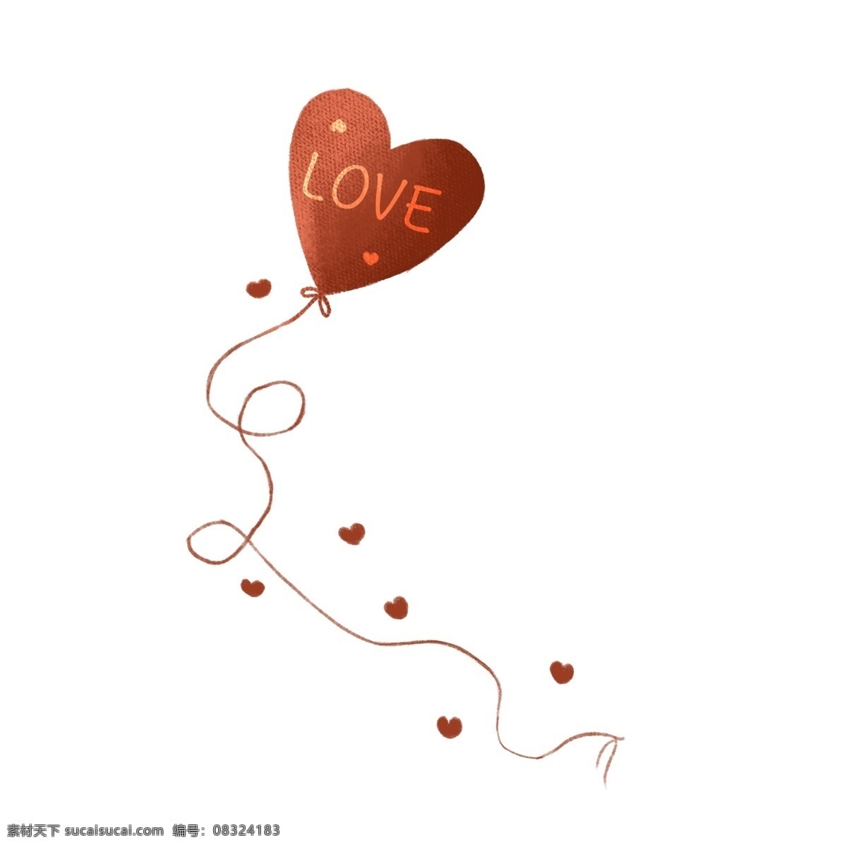 唯美 手绘 爱心 气球 插画 元素 红色 love 520表白节 节日元素