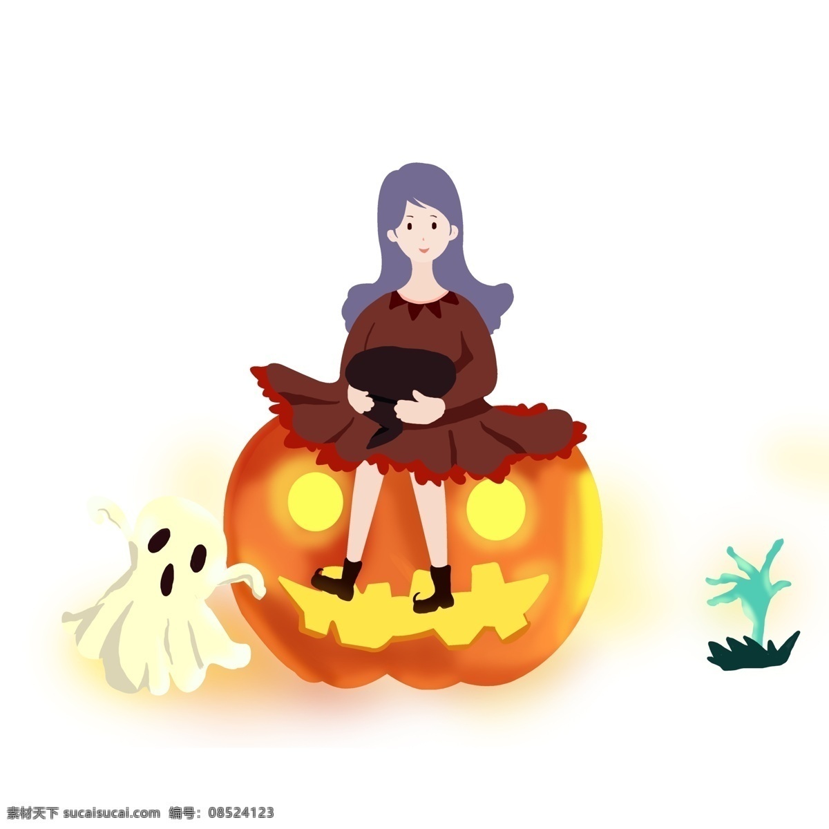 卡通 可爱 万圣节 南瓜 头上 女孩 p 商用 元素 幽灵 儿童 南瓜头 断手