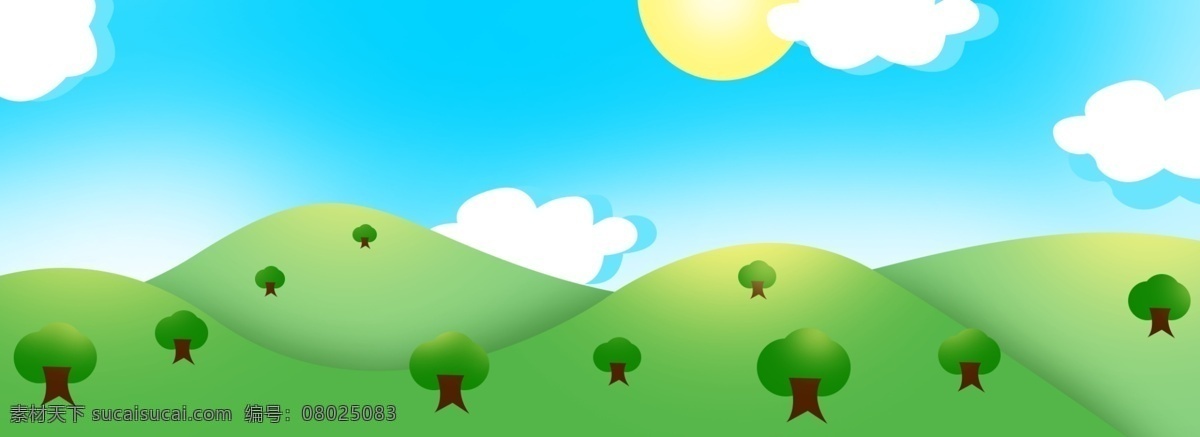 卡通 手绘 绿色植物 风景 插画 背景 草地背景 春天背景 广告背景 手绘背景 通用背景 特邀背景 促销背景 banner