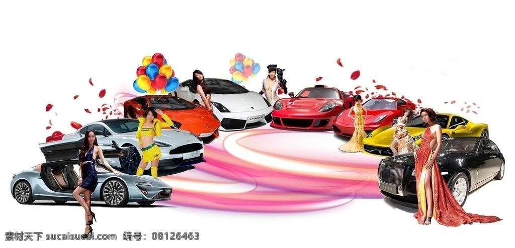 豪车车模 豪车 车模 美丽 女人 车标志 logo 兰博基尼 玛沙拉帝 法拉利 宝时捷 劳斯莱 喜庆 汽球 豪车展 展览会 车展