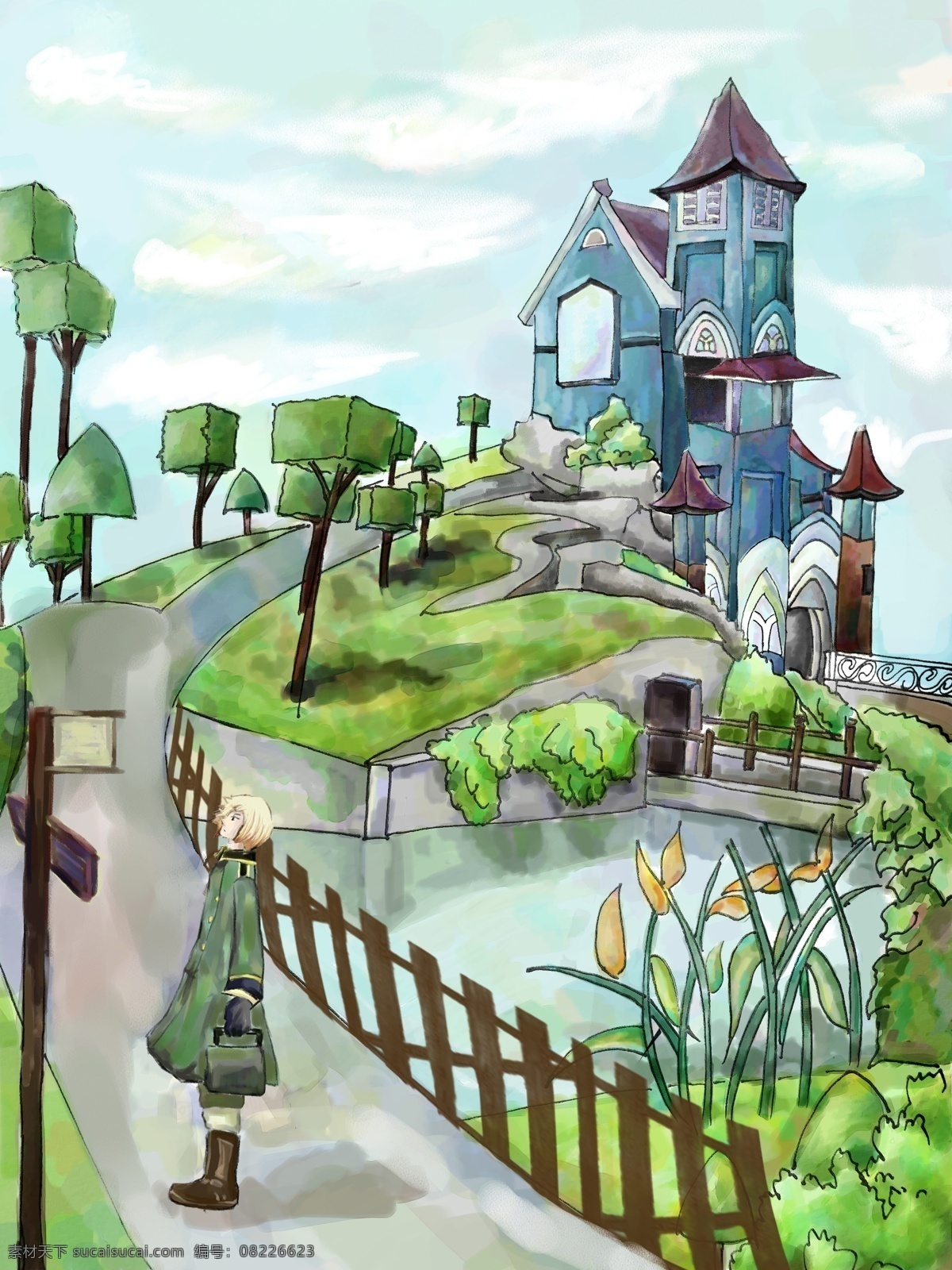 幽幽 小路 手绘 效果图 原创作品 文化艺术