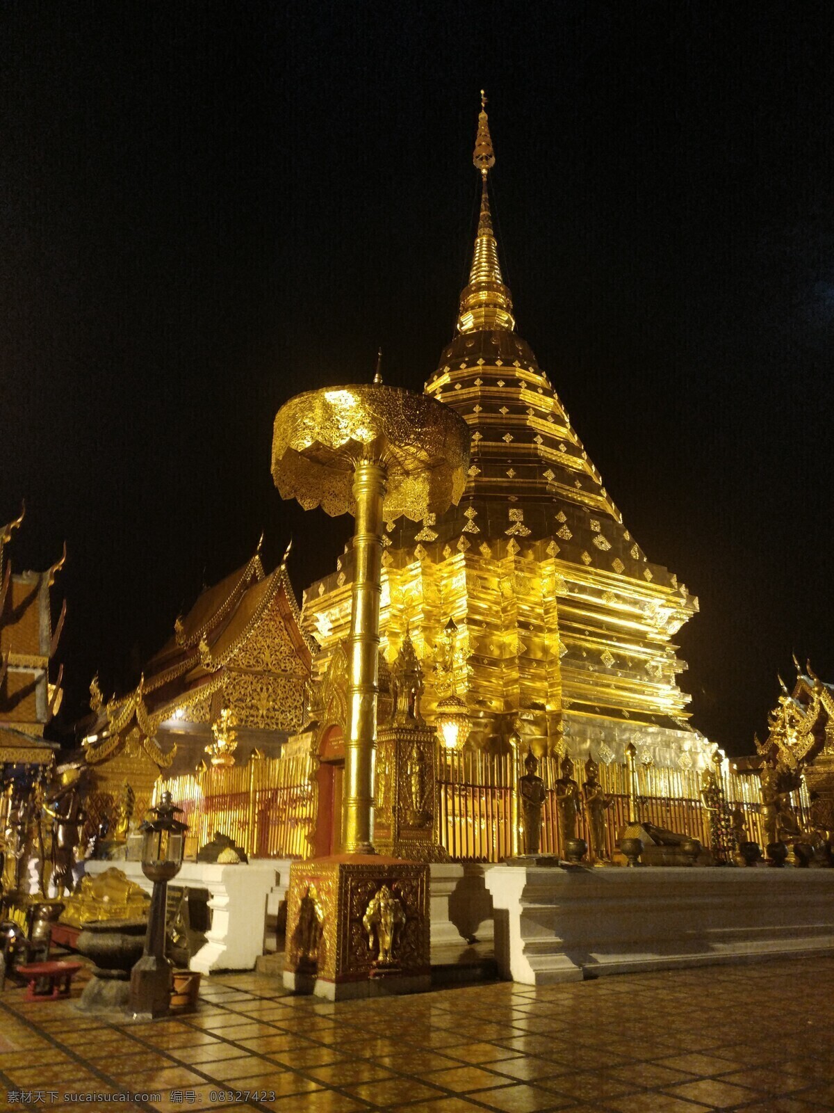 素 贴 山 双龙 寺 夜景 泰国 清迈 东南亚 素贴山 双龙寺夜景 黑暗 金碧辉煌 旅游摄影 国外旅游