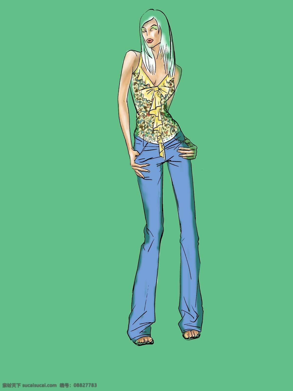 动漫动画 动漫人物 动态 服装设计 效果图 花布 设计素材 模板下载 其他服装素材