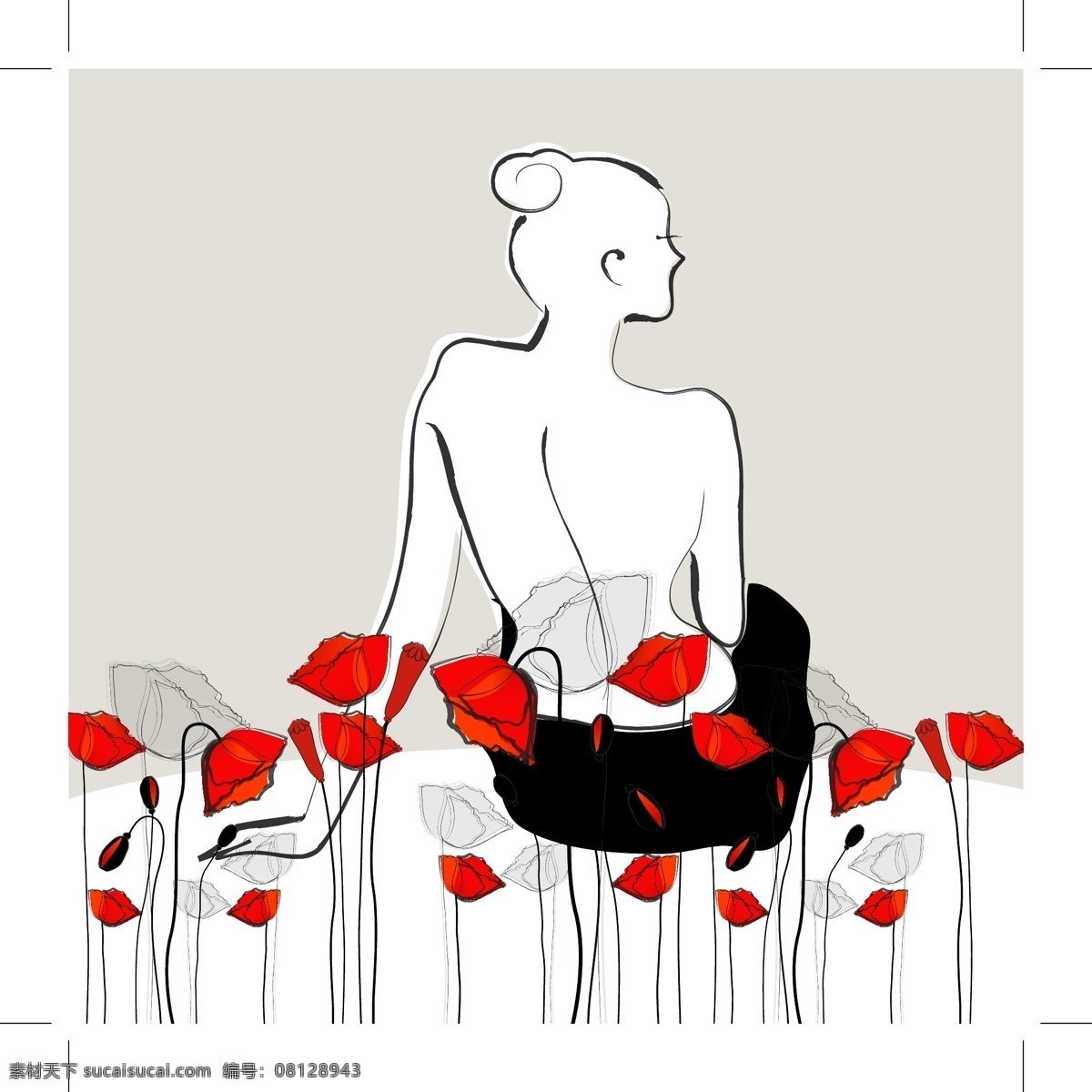 插画 红花 花 花草 花草背景 花朵 花卉 花纹 人物剪影 罂粟花 手绘 少女 矢量 模板下载 手绘少女 罂粟 罂粟花插图 无框画 移门 手绘罂粟花 手绘人物 少女剪影 移门图案 移门花纹 生物世界 插画集