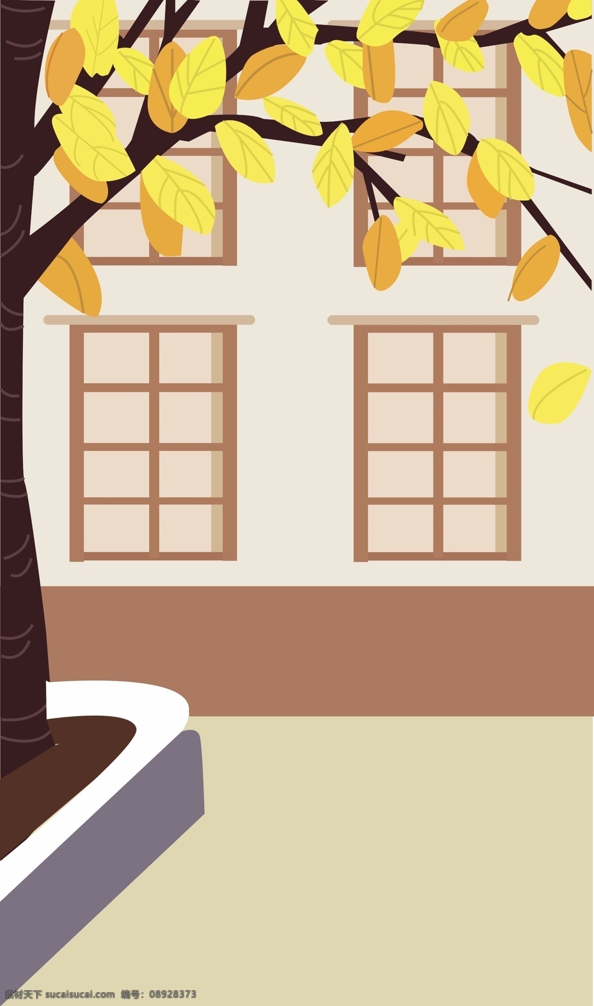 庭院 里 风景 背景 黄叶 秋季 高楼