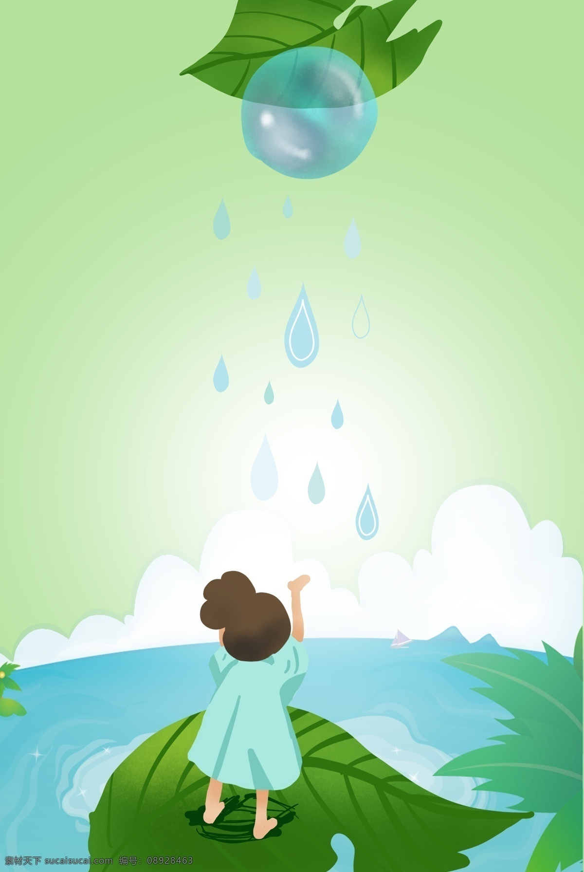 绿色 小 清新 白露 露水 小女孩 背景 小清新 小女孩背景 湖水 湖泊 节气 白露节气