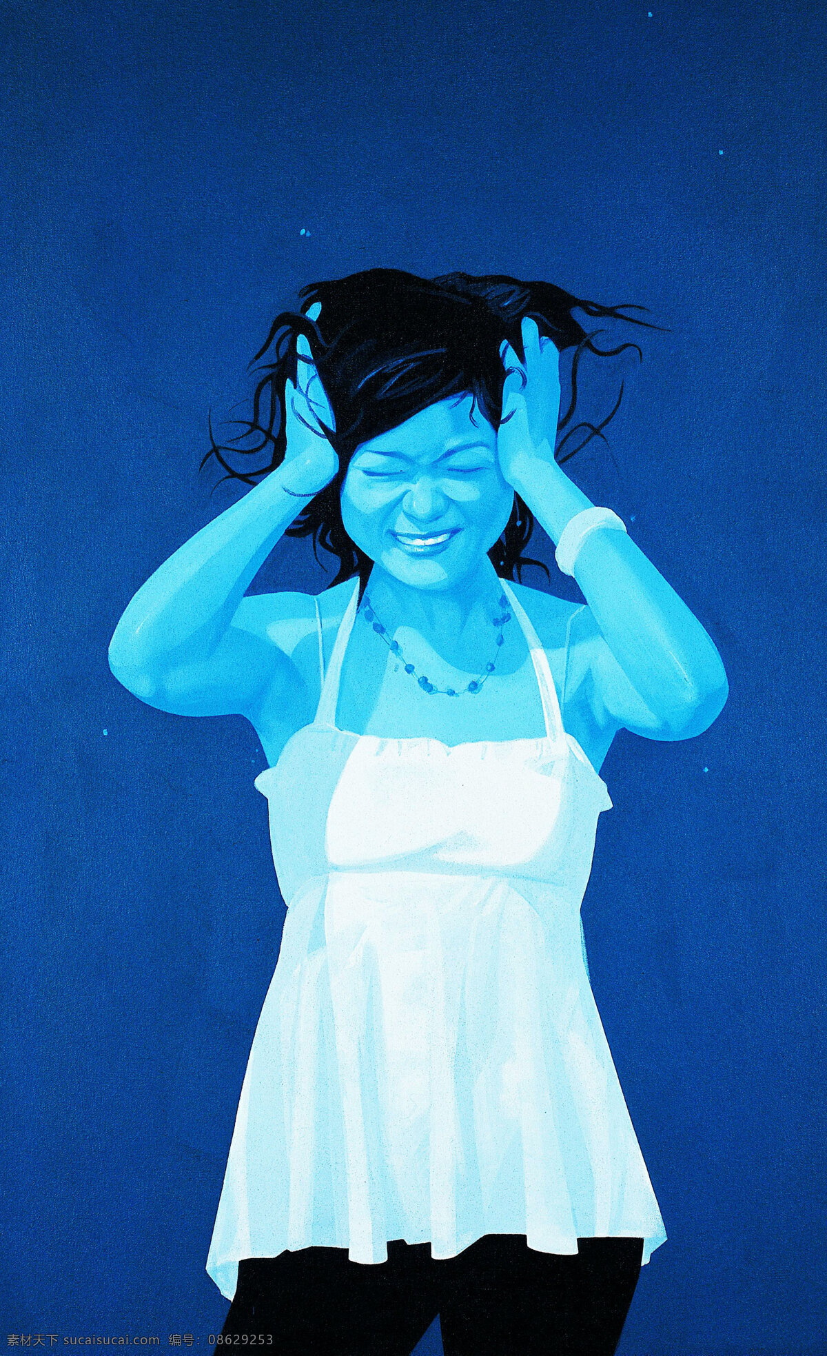 表情 动作 服饰 姑娘 绘画书法 美术 女孩 女人 蓝色畅想 油画 人物画 女子 姿势 油画艺术 油画作品30 文化艺术 装饰素材