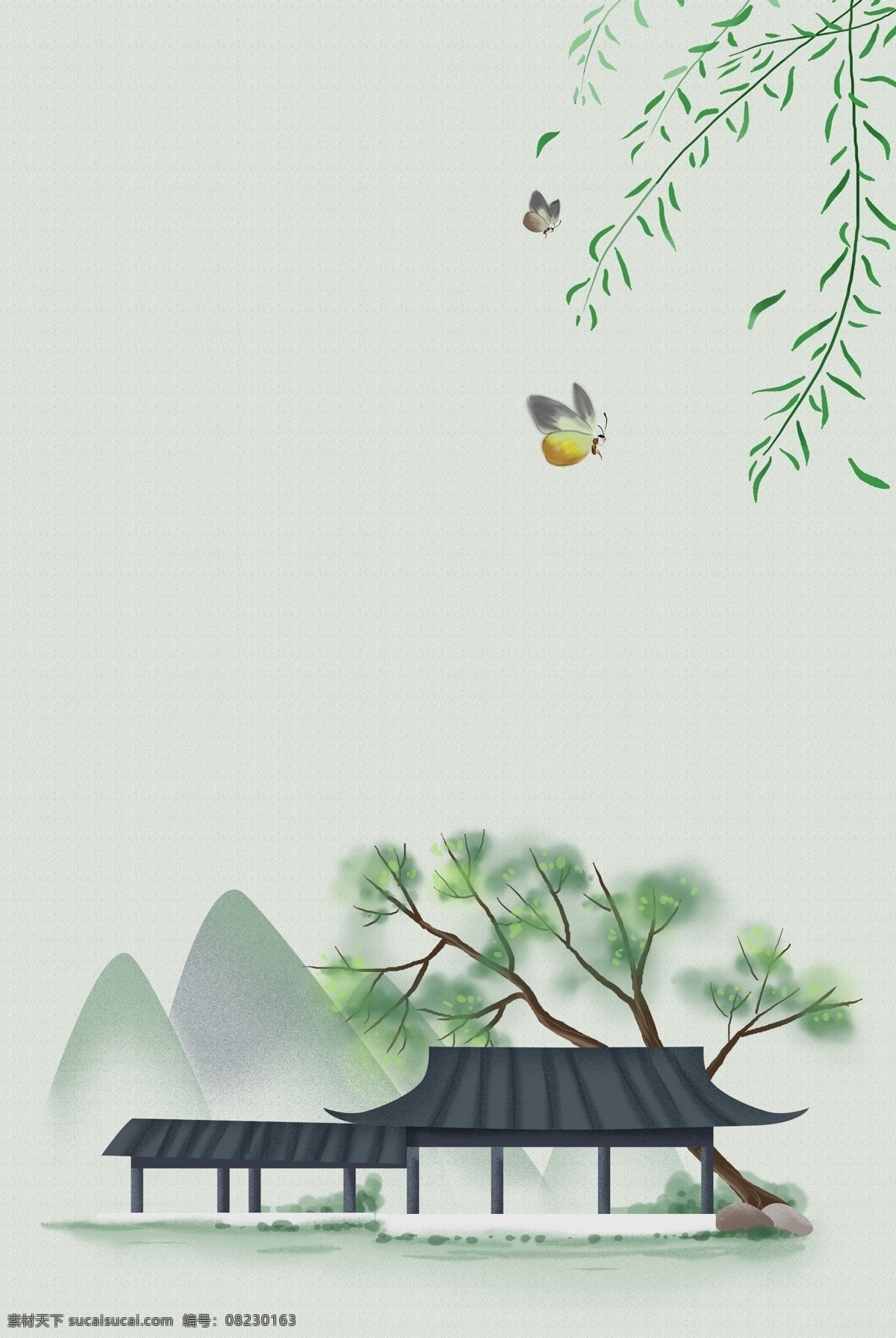 简约 中国 古风 春天 立春 背景 二十四节气 节气 海报