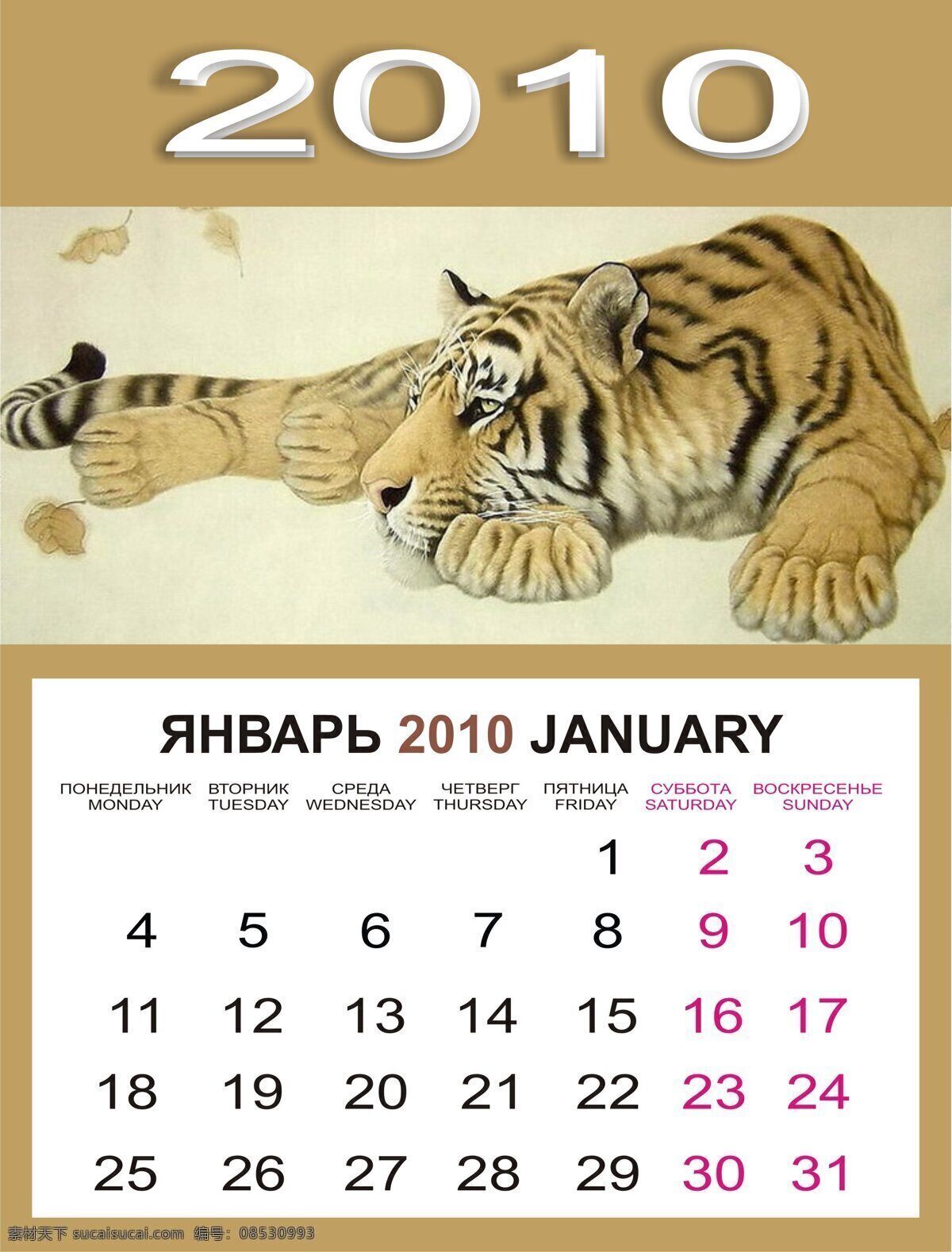 2010 只 老虎 年历 年 矢量图 节矢量 矢量台历挂历 其他矢量图