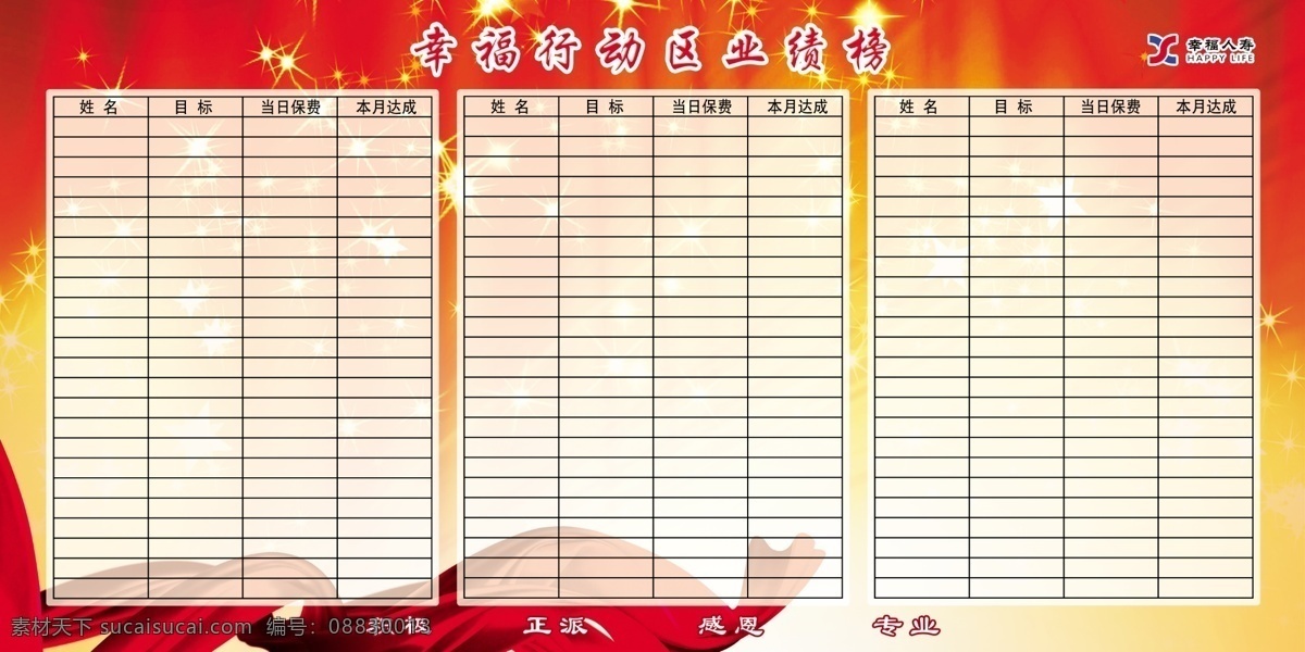 业绩榜 红飘带 星星 幸福人寿标志 喜庆底纹 分层 源文件