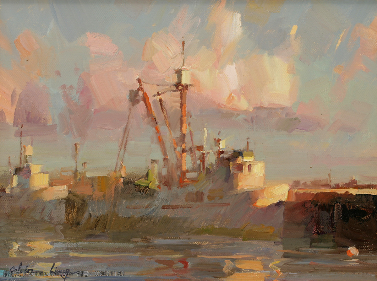 航船免费下载 高清风景油画 航船 油画素材下载 航船油画素材 航船油画 装饰素材