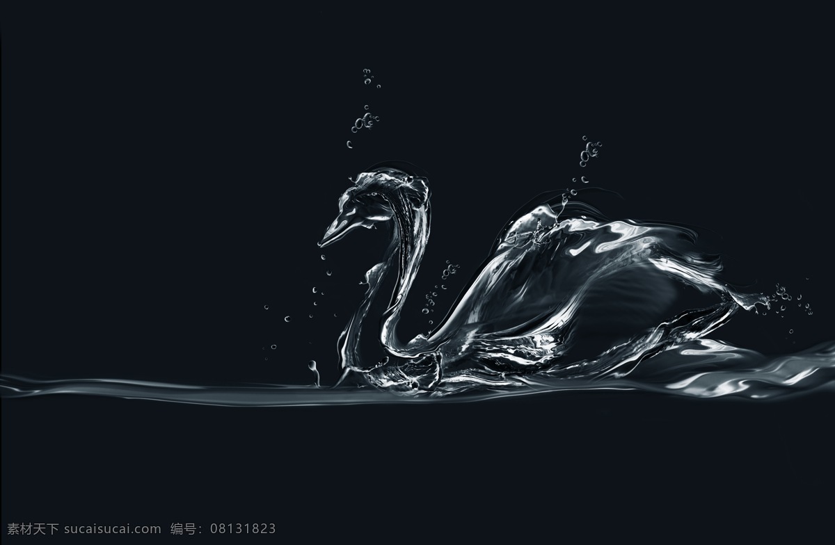 天鹅 水花 水面 背景 创意 梦幻 生物世界 鸟类