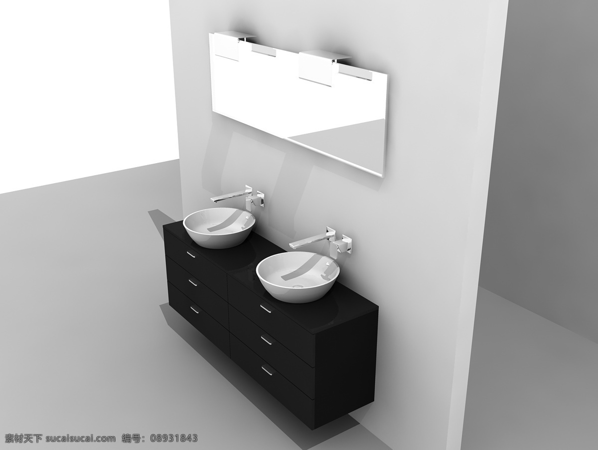 公共场所 洗刷 台 抽屉 射灯 两个镜子 3d模型素材 厨卫模型