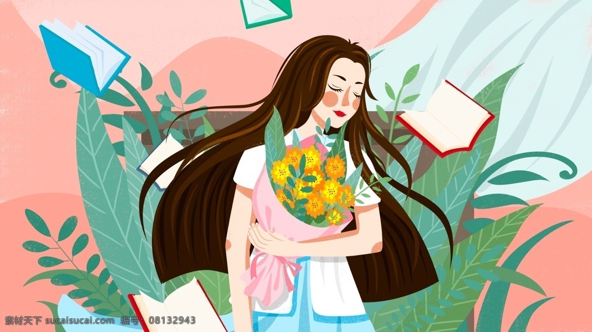 月 日 教师节 插画 老师 抱 花束 人物 手绘人物 教师节插画 教师节海报 教师 教师节背景 教师节活动 9月10日 难忘师恩 老师您辛苦了 桃李满天下 手绘老师 教师节快乐 师生情