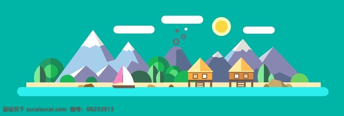 扁平化 矢量 卡通 背景 banner 房子 几何 色块 淘宝 拼色 矢量图 其他矢量图