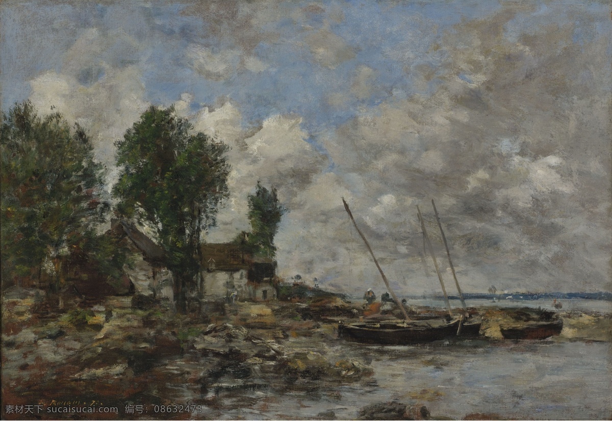 大师 画家 风景画 静物 油画 建筑 装饰画 plougastel at river the boudin eugene 人物 高清 西方 国外 现代 家居装饰素材