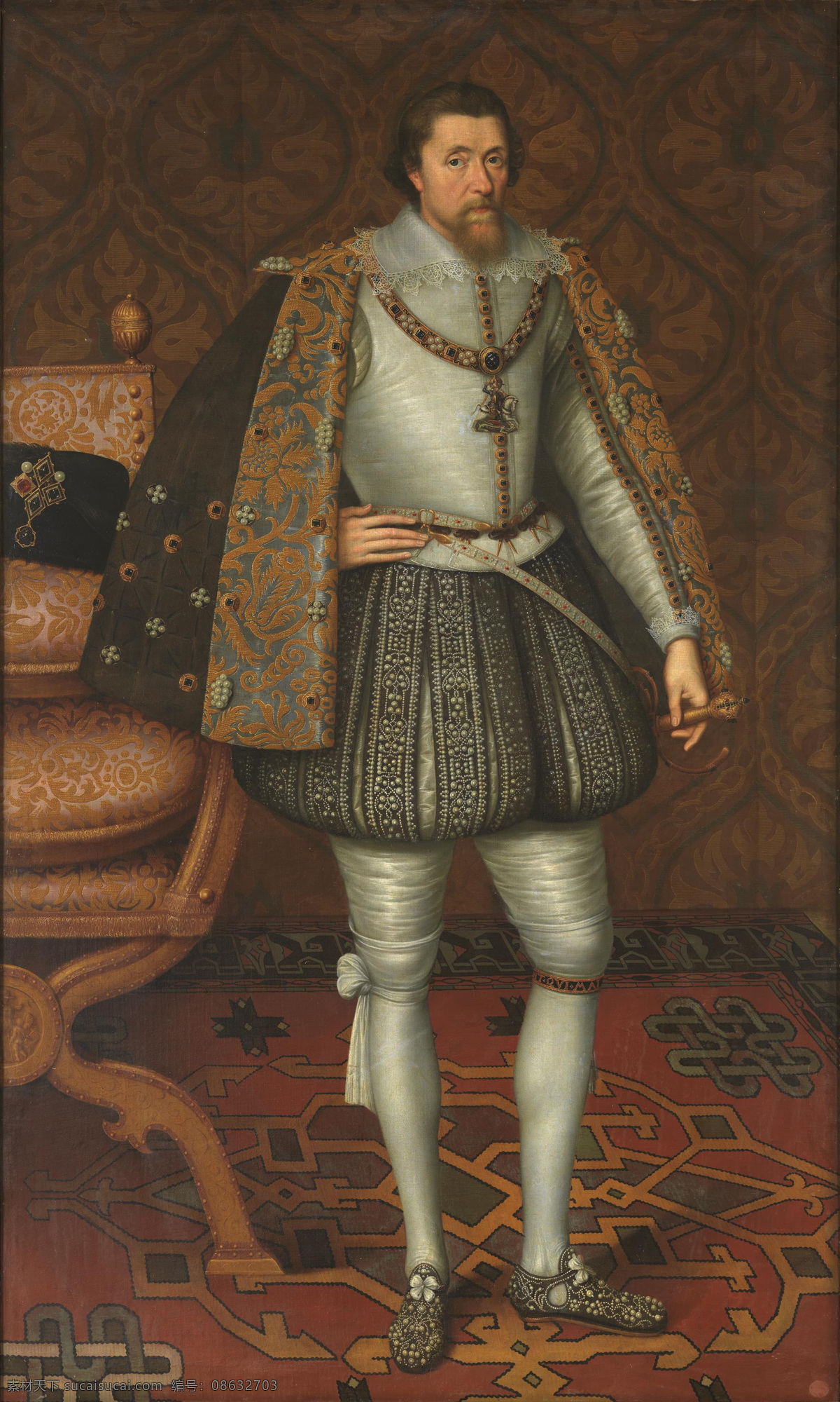 不列颠 詹姆斯 一世 英国国王 斯图亚特王朝 第一任君主 苏格兰女王 玛丽一世独子 查理一世之父 古典油画 油画 文化艺术 绘画书法