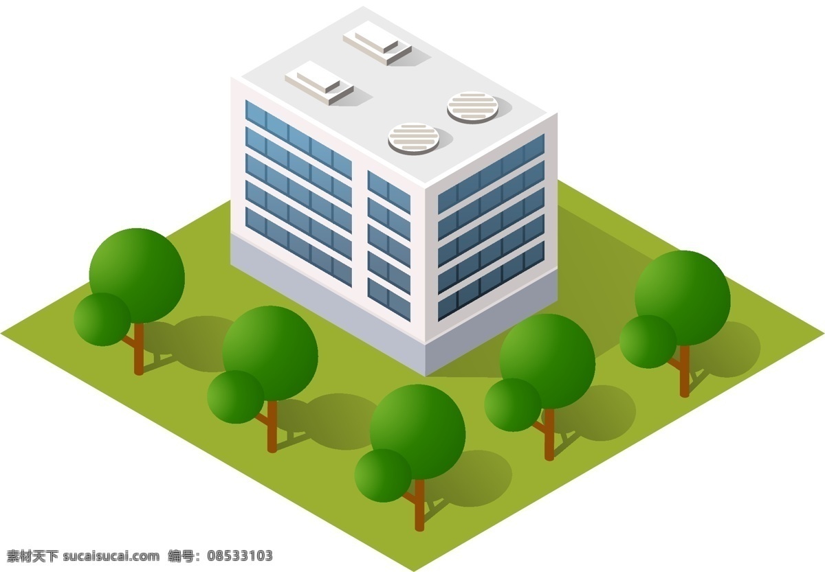 2.5d 城市 大厦 树 建筑元素 d 创意 建筑 小 元素 可商用