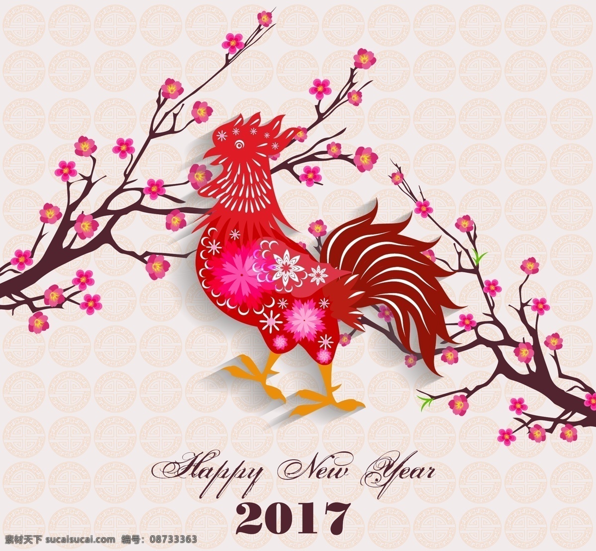 传统公鸡插画 卡通 动物 传统 中国红 公鸡