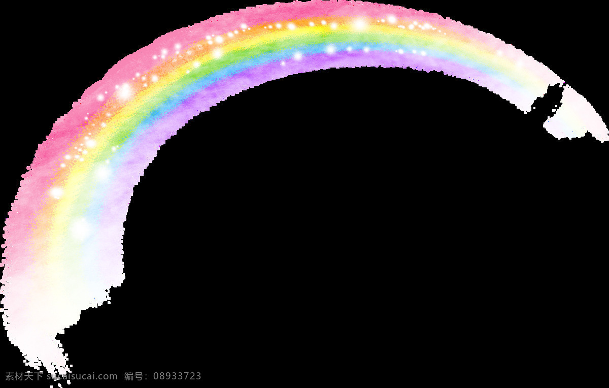 手绘 彩虹 元素 卡通 挂在 天空 荧光彩虹