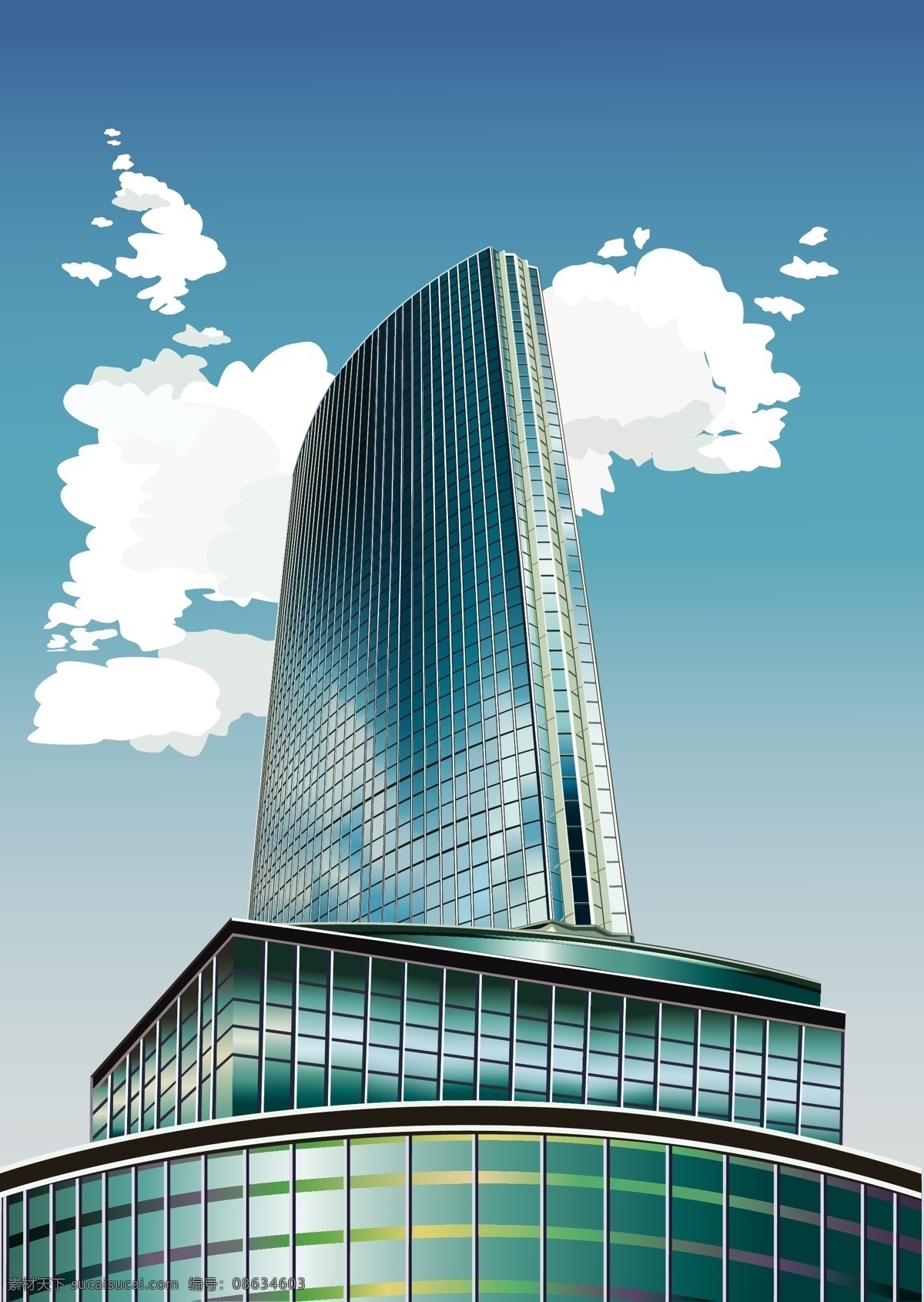 蓝天 白云 大楼 背景 矢量图 建筑家居