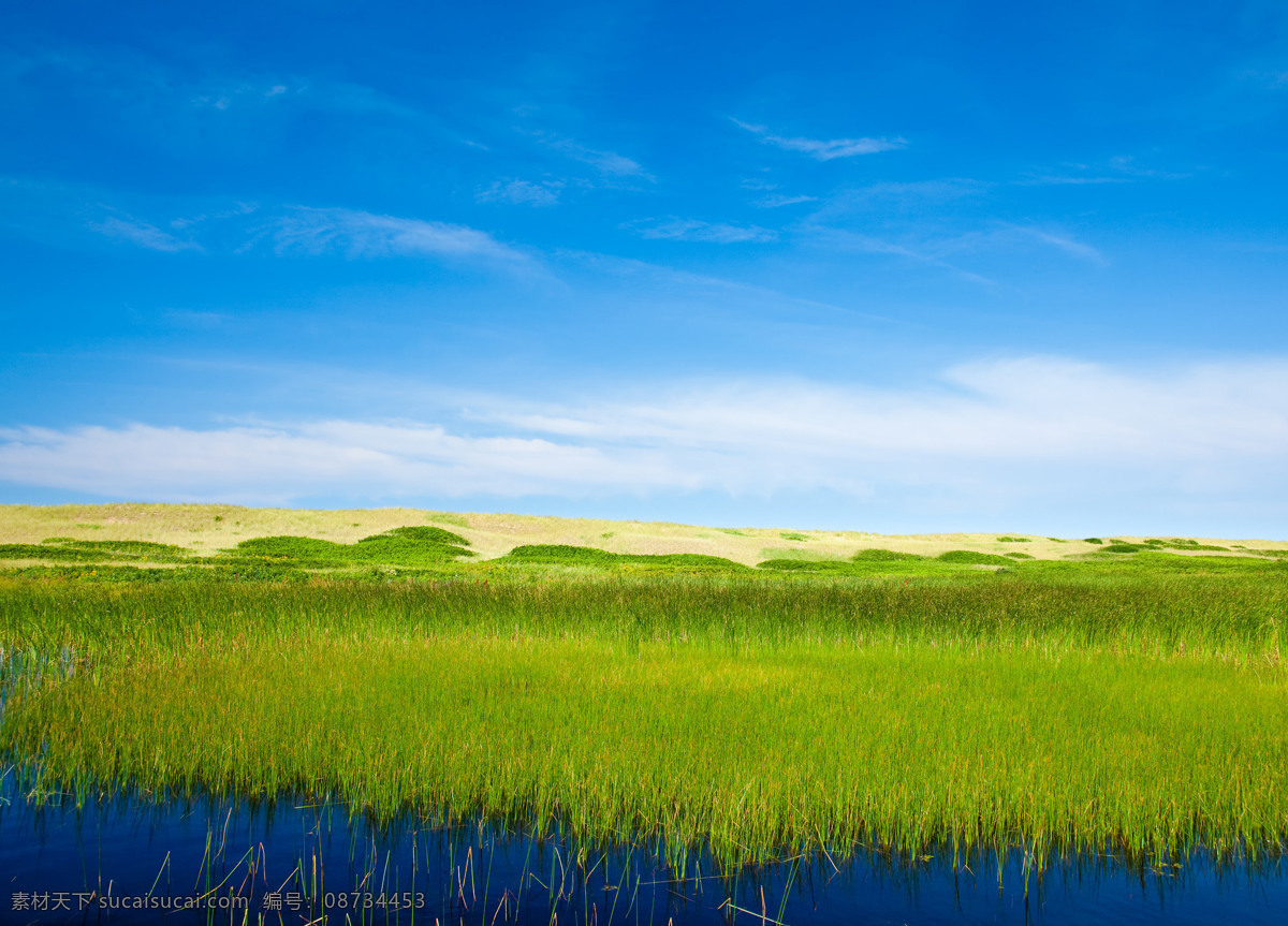 草原 蓝天 草地 草原风光 河流 小溪 高清 白云 自然 自然风景 自然景观