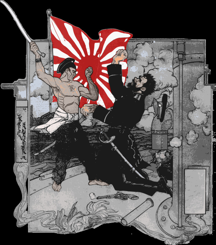 日 俄 战争 战士 混 音 俄罗斯 国旗 剑 历史 日本 士兵 战斗 日本帝国 武士刀 插画集