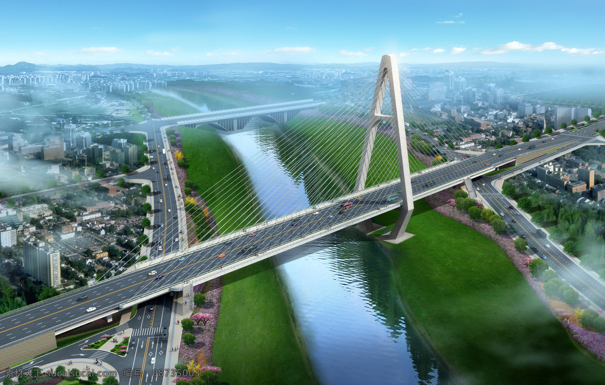 城市设计鸟瞰 城市设计 鸟瞰 斜拉桥 规划设计 优美环境 宜居环境 环境设计 景观设计