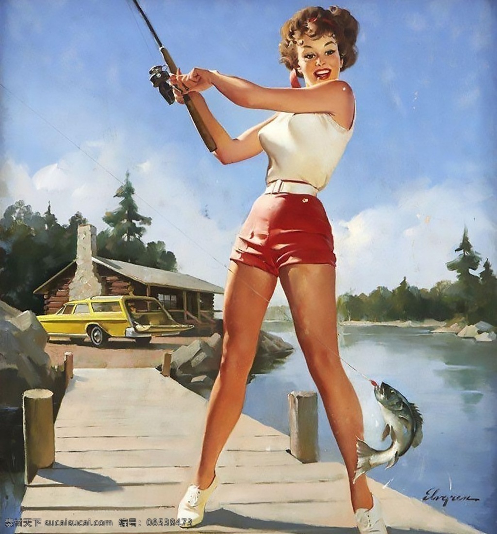 欧美 复古 招贴画 复古欧美美女 插画设计素材 欧美美女 复古美女 人物 绘画 美女招贴画 绘画书法 文化艺术 pin up girl 美女 女性妇女 人物图库 性感 钓鱼