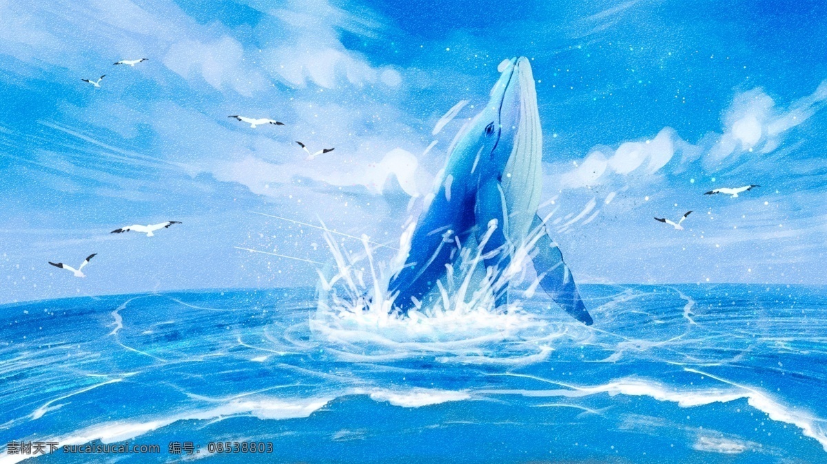 唯美 梦幻 鲸鱼 治愈 系 海蓝 时见 鲸 插画 壁纸 大海 治愈系 手机配图 电商用途 海蓝时见鲸 深海见鲸