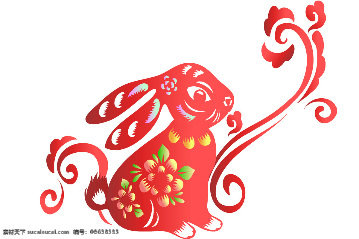 传统文化 红色 剪纸 民俗 生肖 兔年 兔子 兔 设计素材 模板下载 剪纸兔 文化艺术