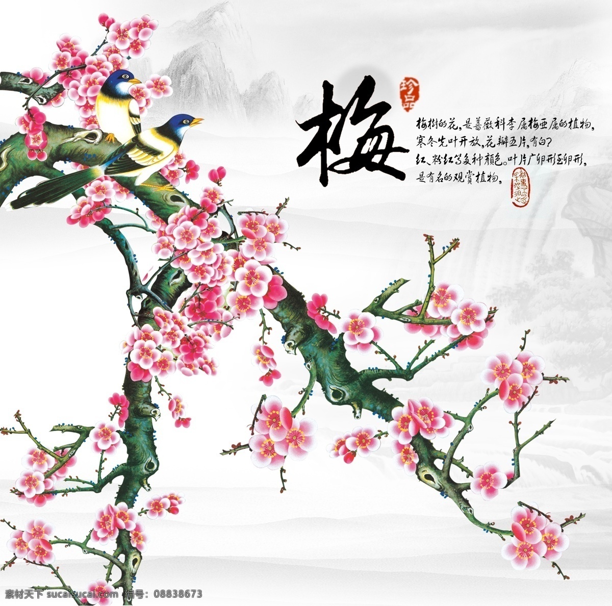 梅 中堂画 中堂挂画 三拼 中堂背景 梅兰竹菊 分层