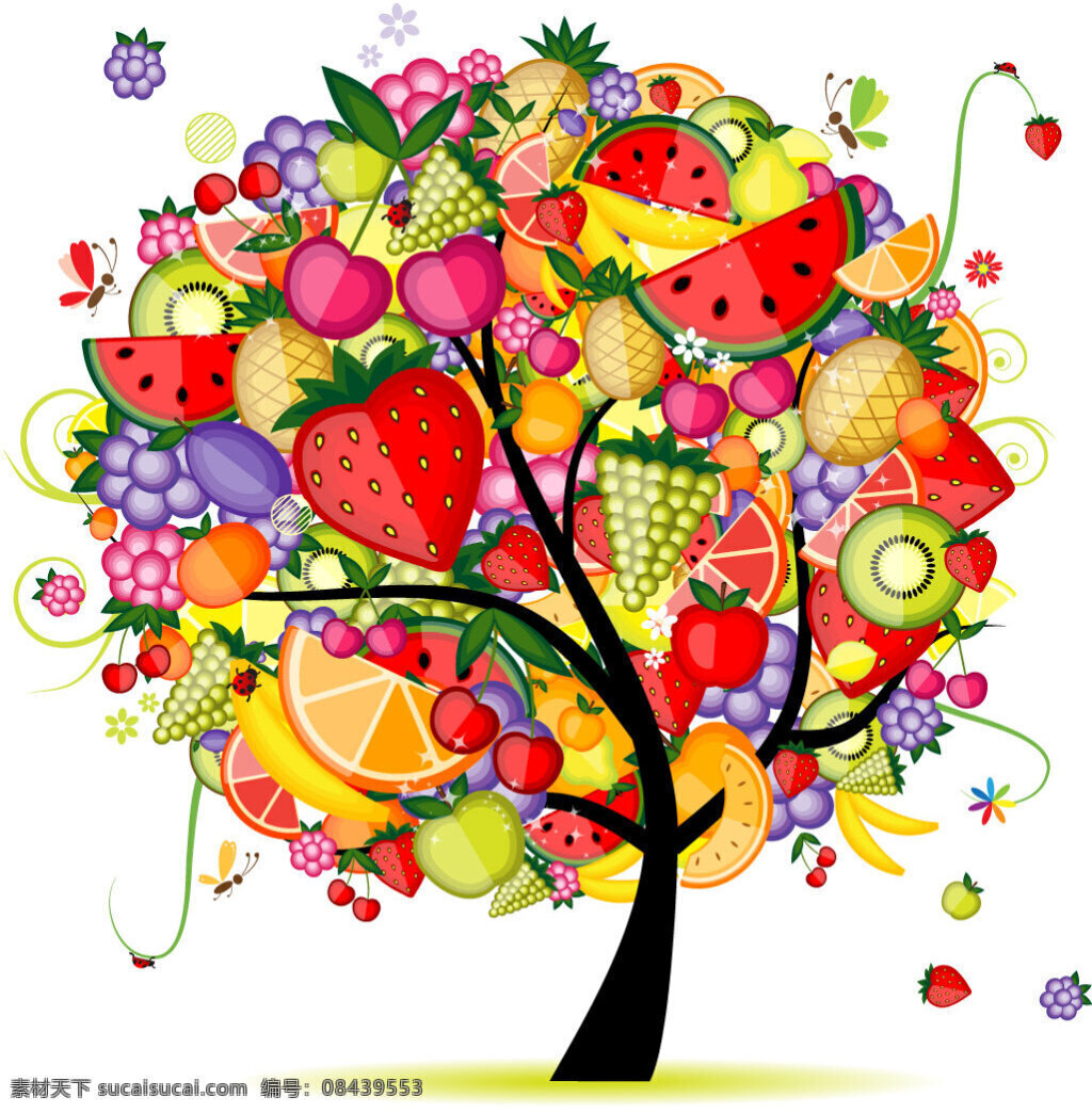 各种 不同 水果 混合 叠加 效果 创意 树 不同水果 混合叠加 创意树