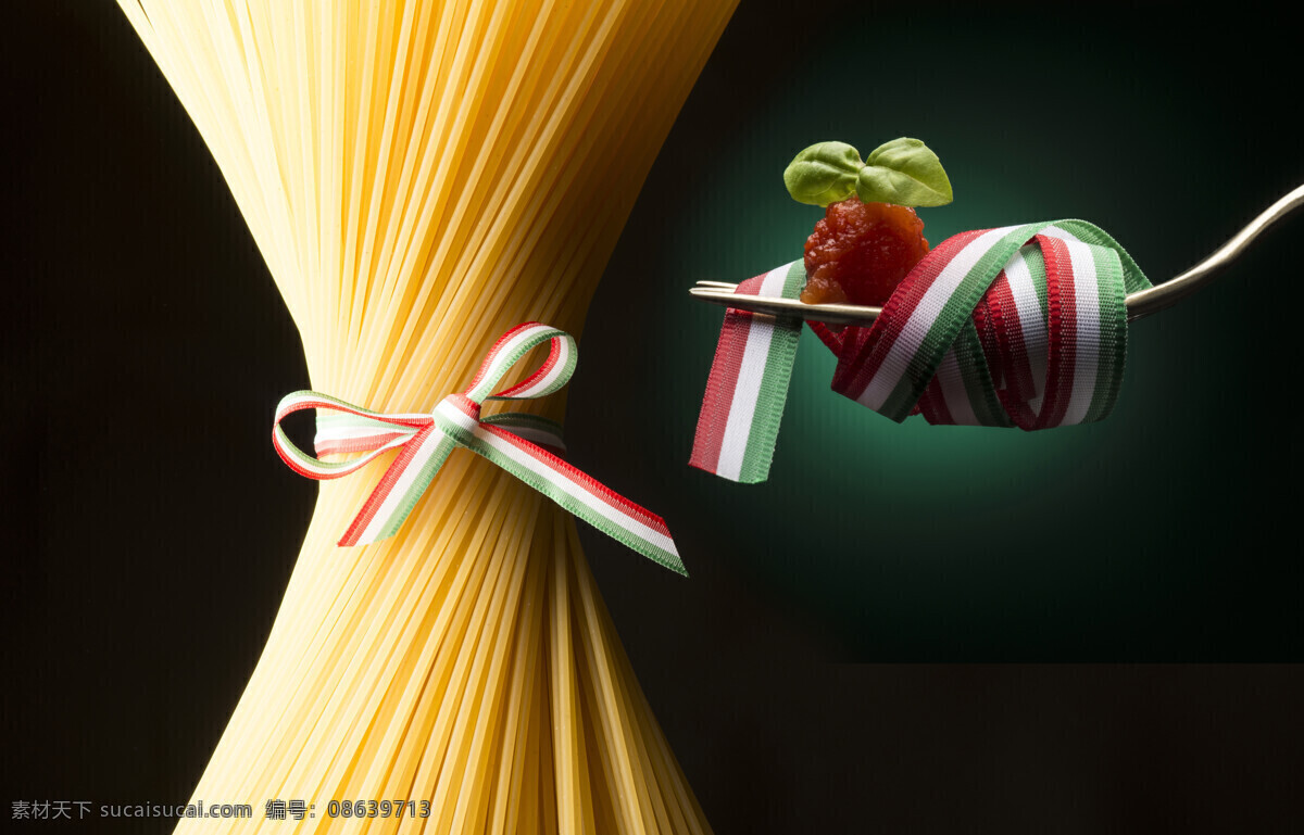 意大利 面条 意大利国旗 意大利面 美食 食物摄影 美味 叉子 丝带 美食图片 餐饮美食