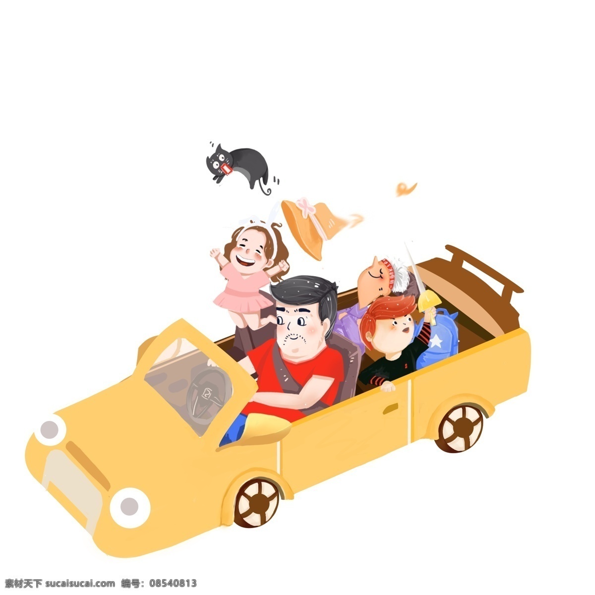 卡通 手绘 暖冬 一家人 开车 出游 家人 一起 温馨 场面 场景 暖冬出国游玩 卡 爱