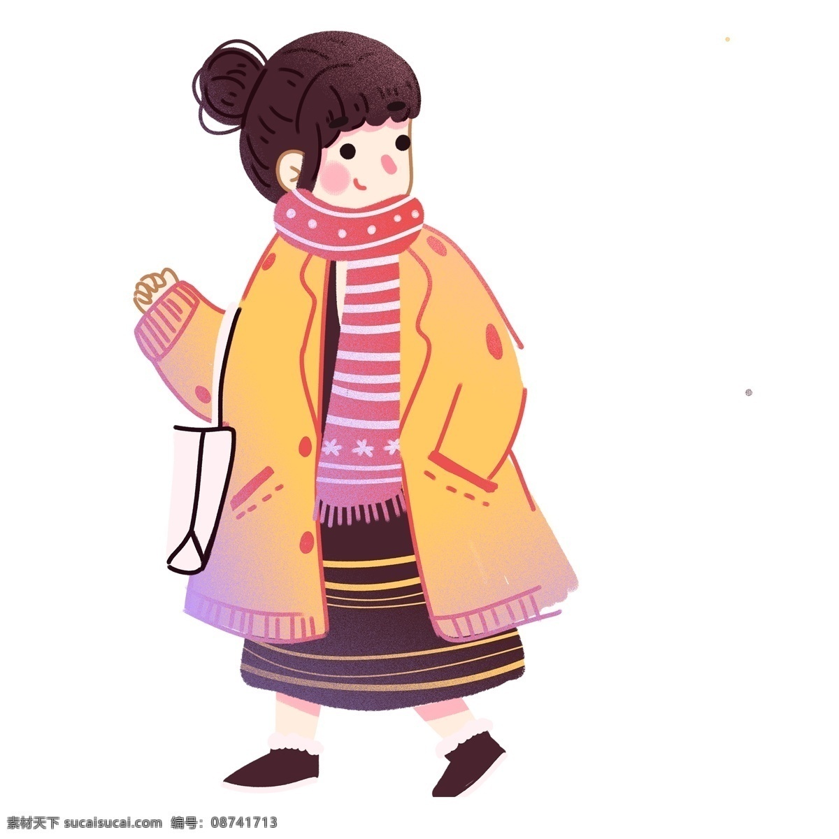 扁平化 小 清新 逛街 女孩 卡通 小清新 女生 人物 购物 插画