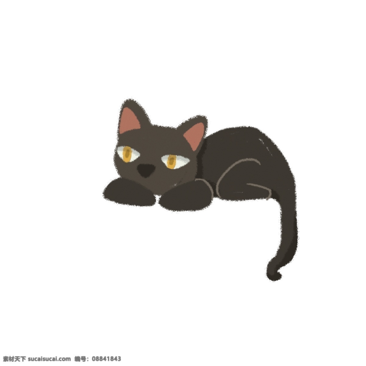 手绘 只 趴 猫咪 动物 卡通 插画 趴着的猫 小黑猫