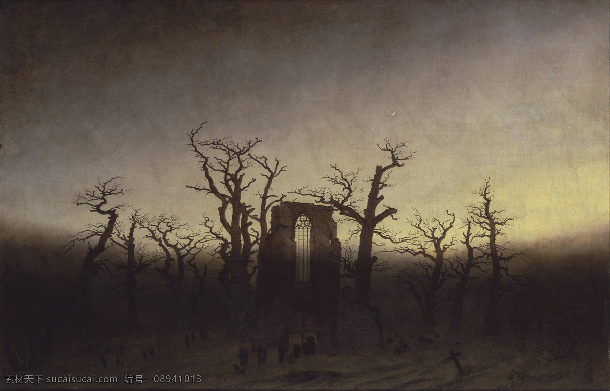 eichwald 大师 画家 古典 画 建筑 景物 装饰画 油画 im abtei friedrich david caspar 人物 高清 西方 国外 现代 家居装饰素材