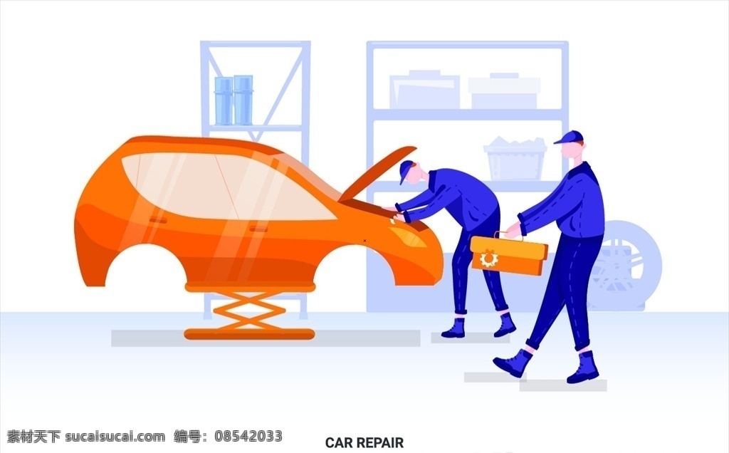小车维修插画 小车 修理站 修理 加油 清洗 洗车 修车 插画 漫画 卡通 维修站 交通物流 卡通设计