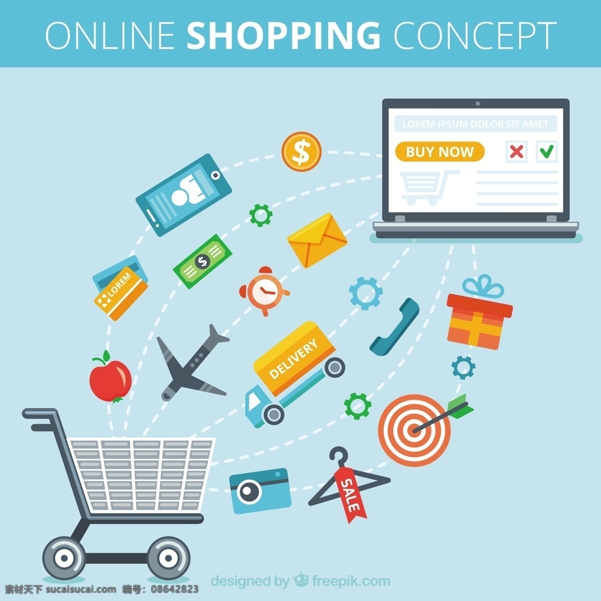 网上购物 概念 图标 技术 购物 购物车 在线 在线购物 购买 青色 天蓝色